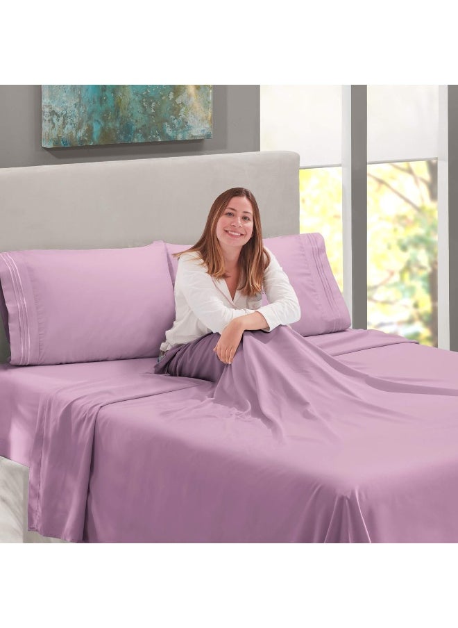 Nestl Deep Pocket Cal King Sheets Cal King Size Bed Sheets with Fitted and Flat Sheet, Pillow Cases - Extra Soft Microfiber Set with Deep Pockets for CK Sized Mattress - Lavender Dream