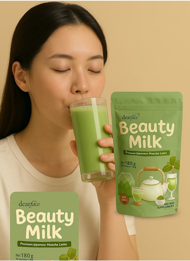 Dear Face Beauty Milk – 180g | Premium Japanese Matcha Latte for Skin Glow & Detox | Beauty Drink & Whitening Milk Supplement