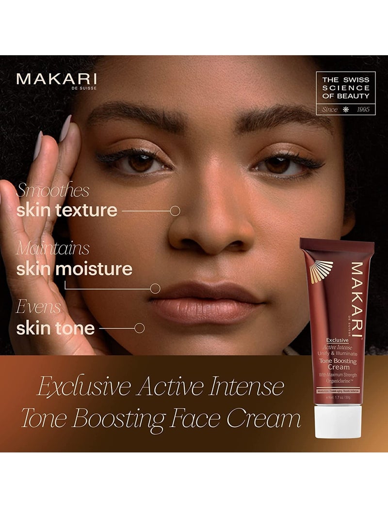 Makari Exclusive Active Intense Tone Boosting Face Cream (1.7 oz) | Skin-Brightening Facial Cream | Moisturizes and Softens | Smoothens Fine Lines & Wrinkles | For Dry, Normal, and Maturing Skin