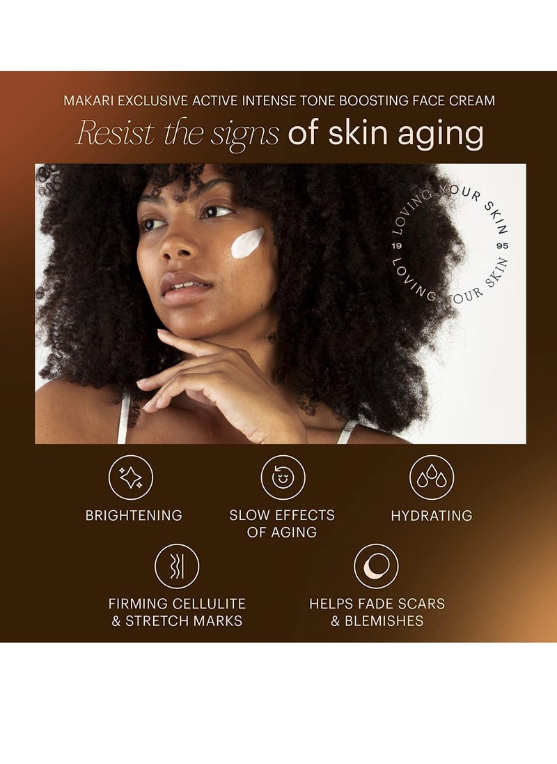 Makari Exclusive Active Intense Tone Boosting Face Cream (1.7 oz) | Skin-Brightening Facial Cream | Moisturizes and Softens | Smoothens Fine Lines & Wrinkles | For Dry, Normal, and Maturing Skin