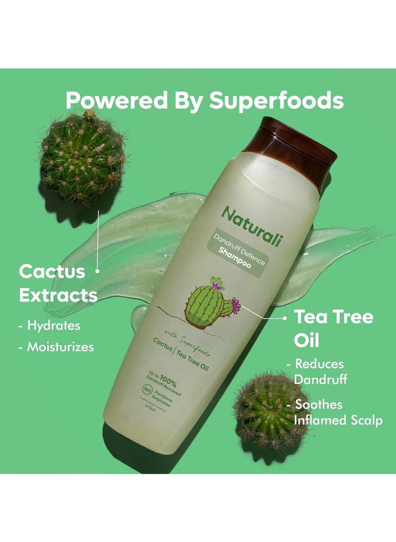 Dandruff Defence Shampoo with Tea Tree Oil & Cactus Extracts | Prevents Dandruff | Paraben and Sulphate Free Shampoo (370ml)