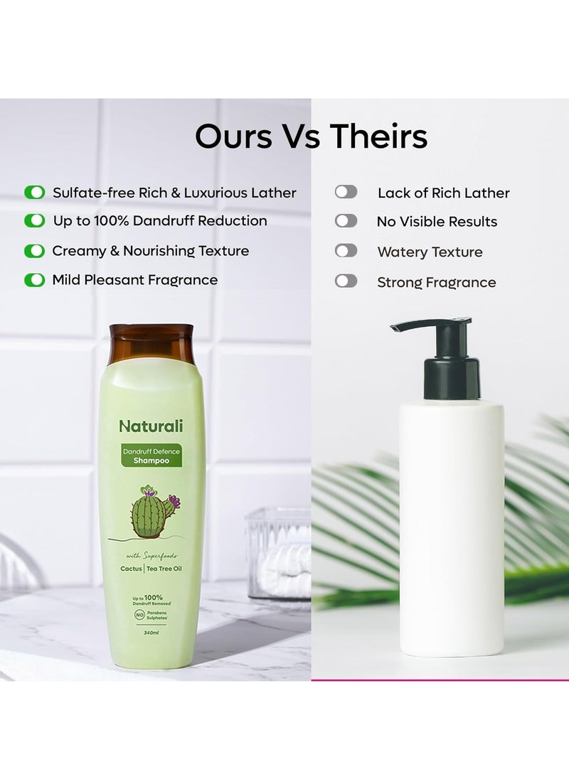 Dandruff Defence Shampoo with Tea Tree Oil & Cactus Extracts | Prevents Dandruff | Paraben and Sulphate Free Shampoo (370ml)