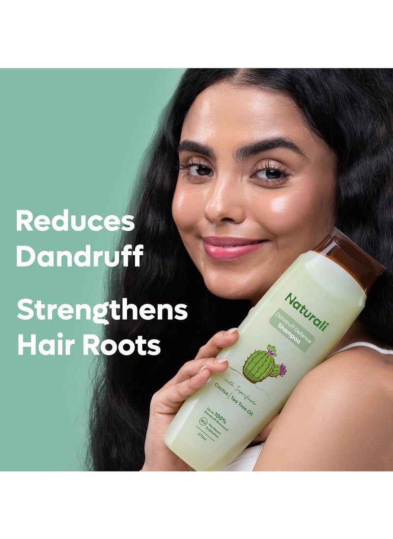 Dandruff Defence Shampoo with Tea Tree Oil & Cactus Extracts | Prevents Dandruff | Paraben and Sulphate Free Shampoo (370ml)