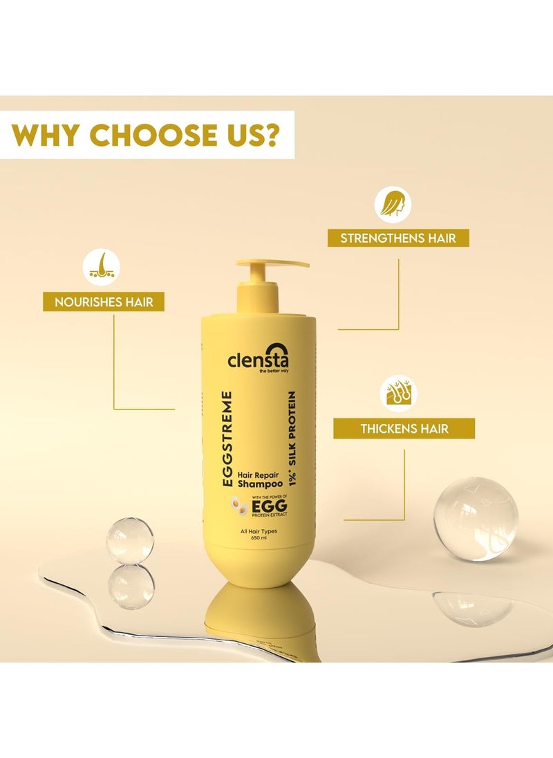 Eggstreme Hair Repair Shampoo With Egg Protein, Biotin & Hydrolyzed Silk Protein | Promotes Strengthening & Repair Damaged Hair | Sulfate & Paraben Free | For Men & Women - 650 ml
