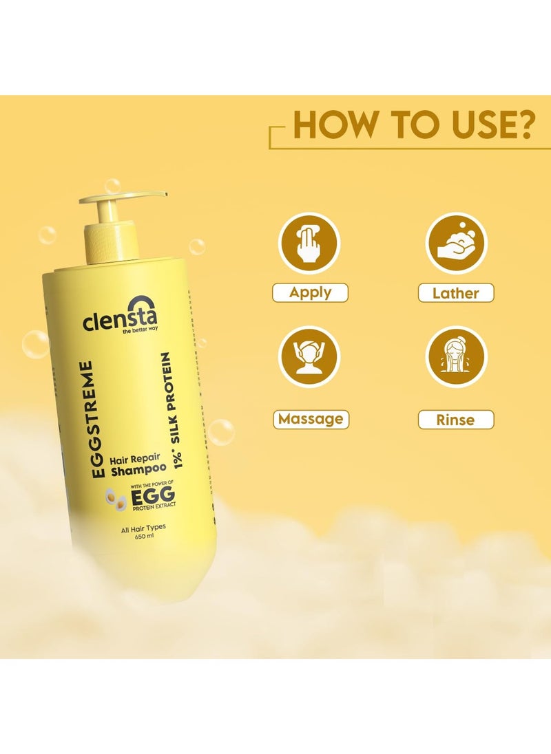 Eggstreme Hair Repair Shampoo With Egg Protein, Biotin & Hydrolyzed Silk Protein | Promotes Strengthening & Repair Damaged Hair | Sulfate & Paraben Free | For Men & Women - 650 ml