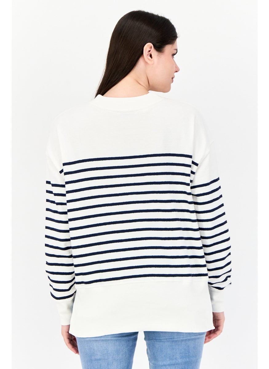 Women Crew Neck Long Sleeves Stripes Sweatshirt, Multicolor
