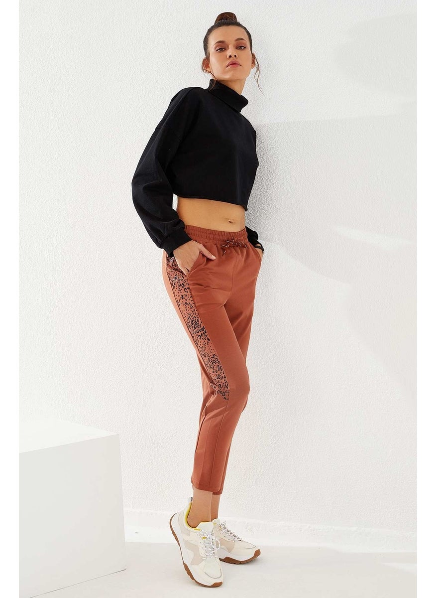 Shiny Printed Patterned Skinny Leg Cinnamon Women's Tracksuit Bottoms