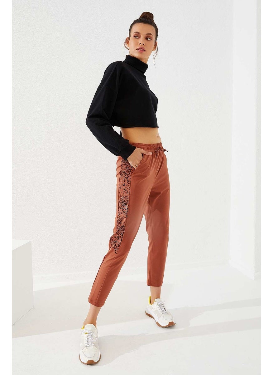 Shiny Printed Patterned Skinny Leg Cinnamon Women's Tracksuit Bottoms