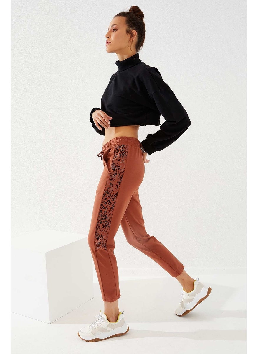 Shiny Printed Patterned Skinny Leg Cinnamon Women's Tracksuit Bottoms