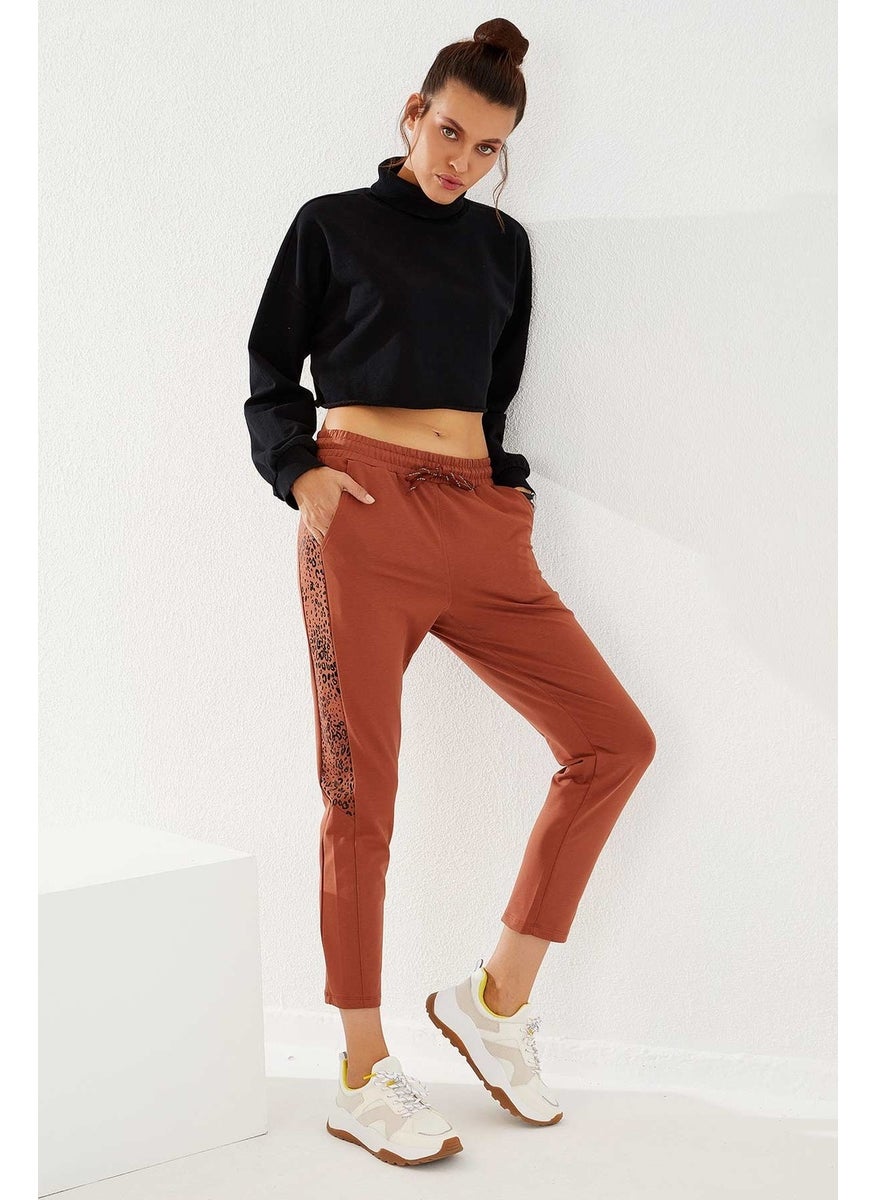 Shiny Printed Patterned Skinny Leg Cinnamon Women's Tracksuit Bottoms