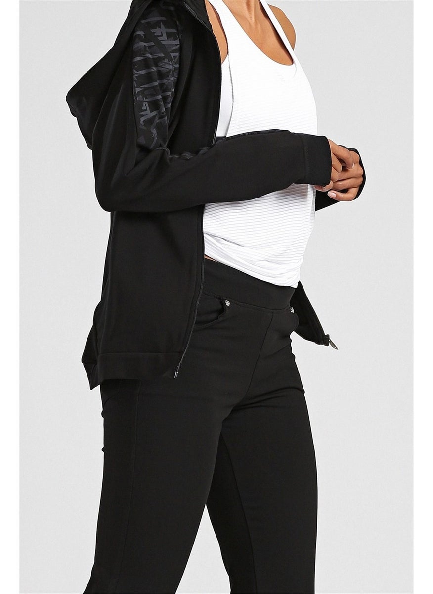 Black Women's Stone Detailed Pocket Comfortable Form Classic Leg Plus Size Tracksuit Bottom-94040