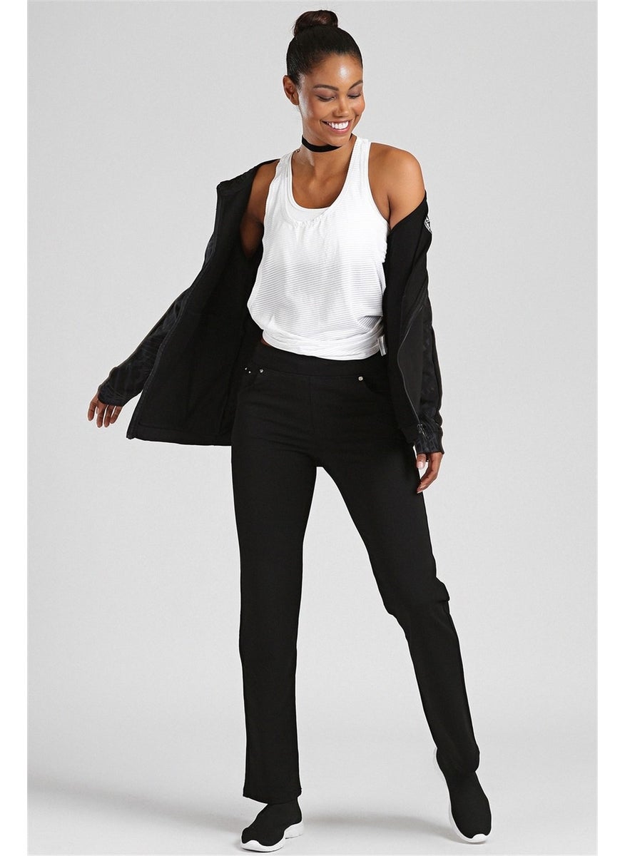 Black Women's Stone Detailed Pocket Comfortable Form Classic Leg Plus Size Tracksuit Bottom-94040