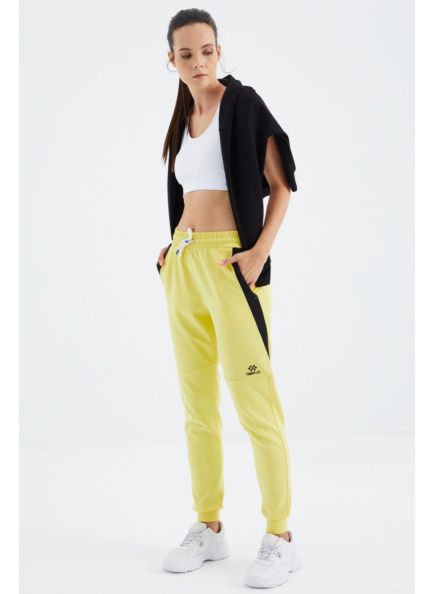 Yellow Lace-Up Stripe Detailed Comfortable Fit Women's Tracksuit Bottom - 94645