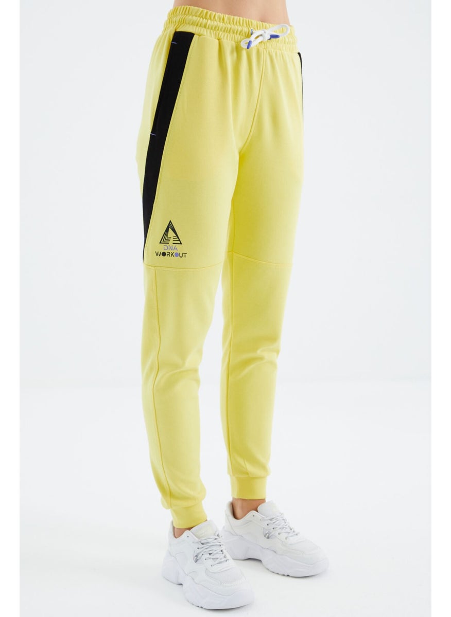 Yellow Lace-Up Stripe Detailed Comfortable Fit Women's Tracksuit Bottom - 94645