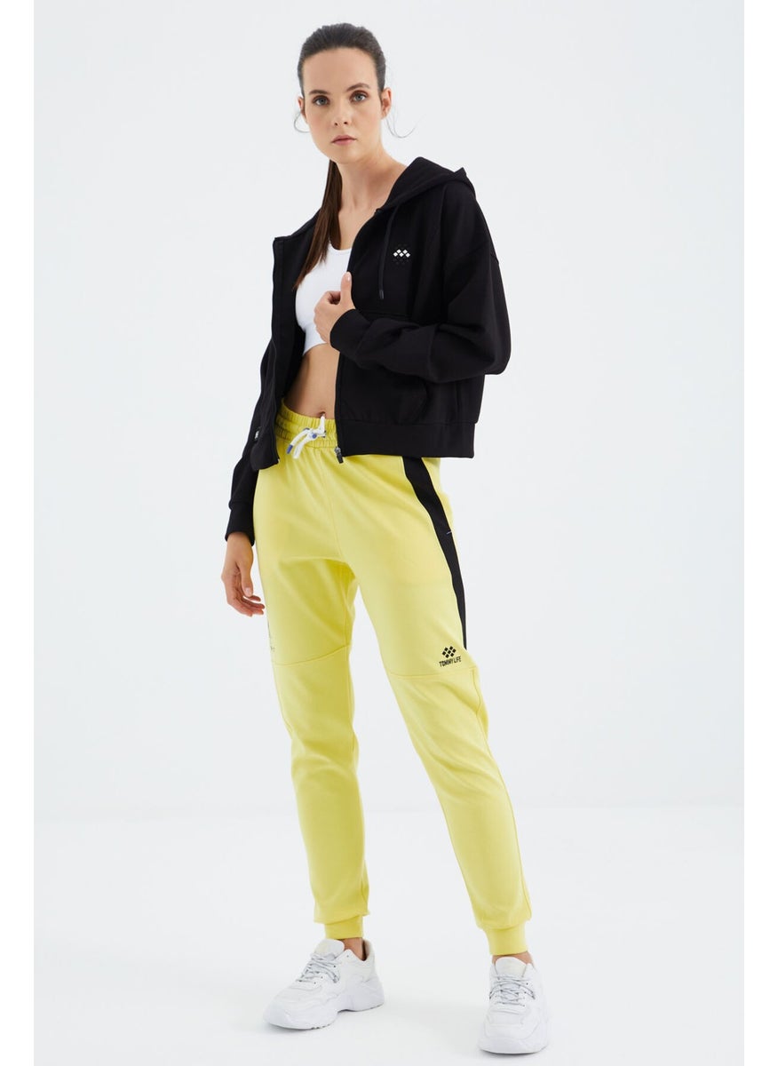 Yellow Lace-Up Stripe Detailed Comfortable Fit Women's Tracksuit Bottom - 94645