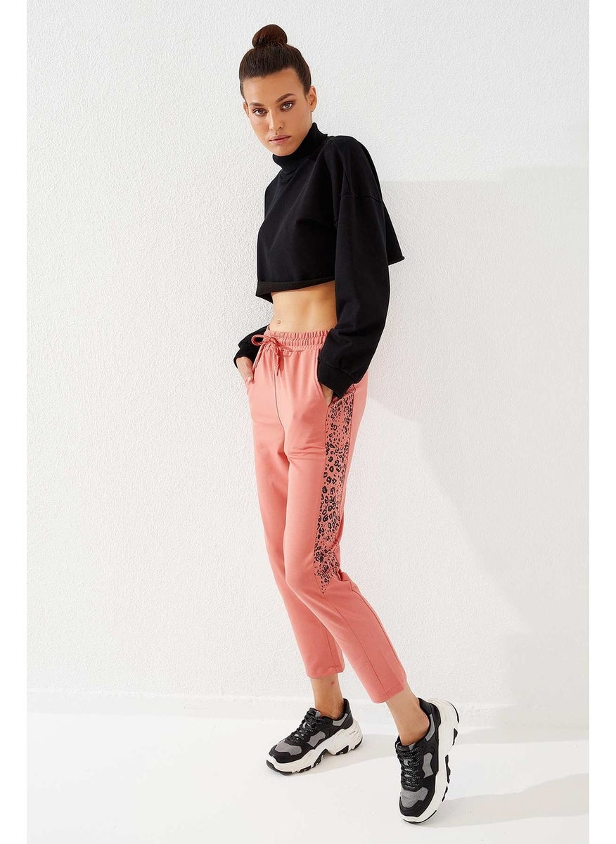 Shiny Printed Patterned Skinny Leg Powder Women's Tracksuit Bottoms