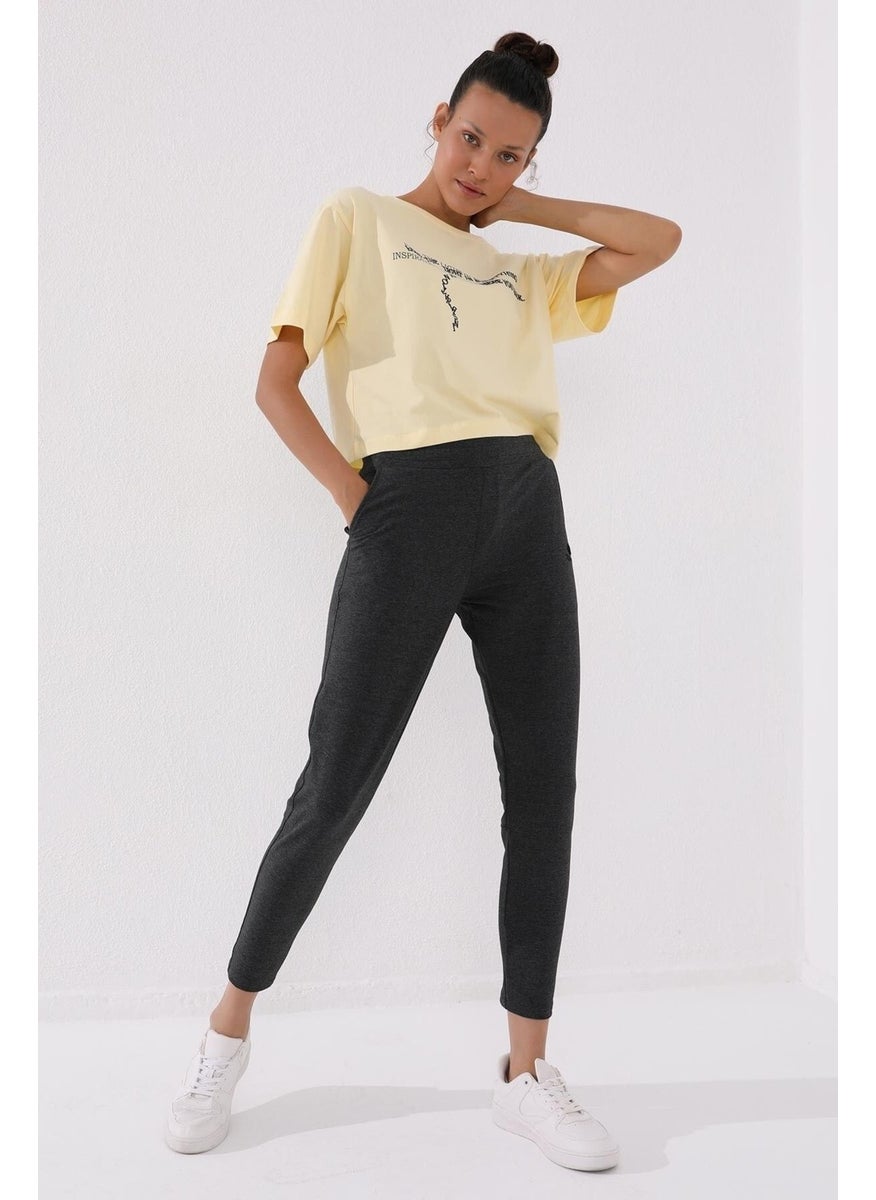 Anthracite Melange Women's Zippered Leg Pocket Standard Pattern Tracksuit Bottom-94246