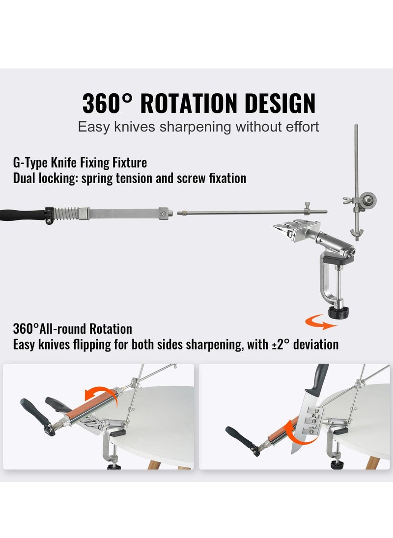 Knife Sharpener Kit, 360° Rotation Flip Fixed Angle Knife Sharpening System with 9 Whetstones 120-10000 Grit, Professional Kitchen Chef Knife Sharpening Kit for All Knives and Scissors