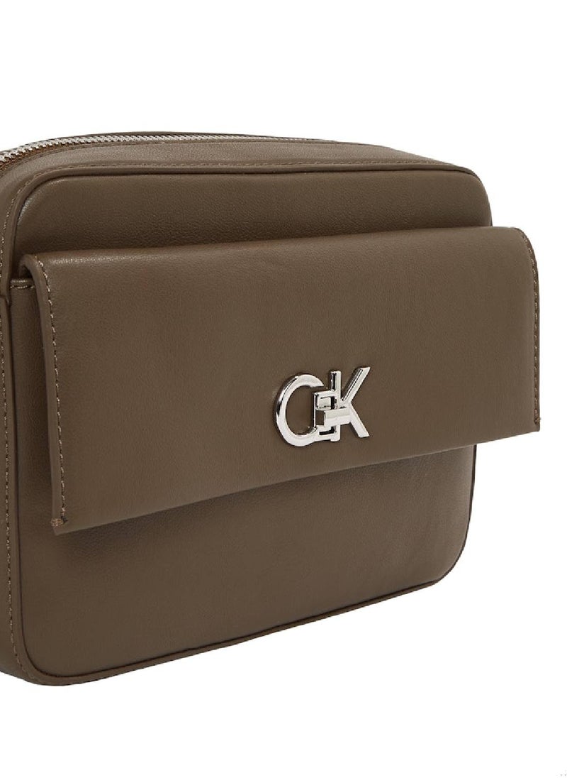 Women's Crossbody Camera Bag - Polyester Blend, Brown