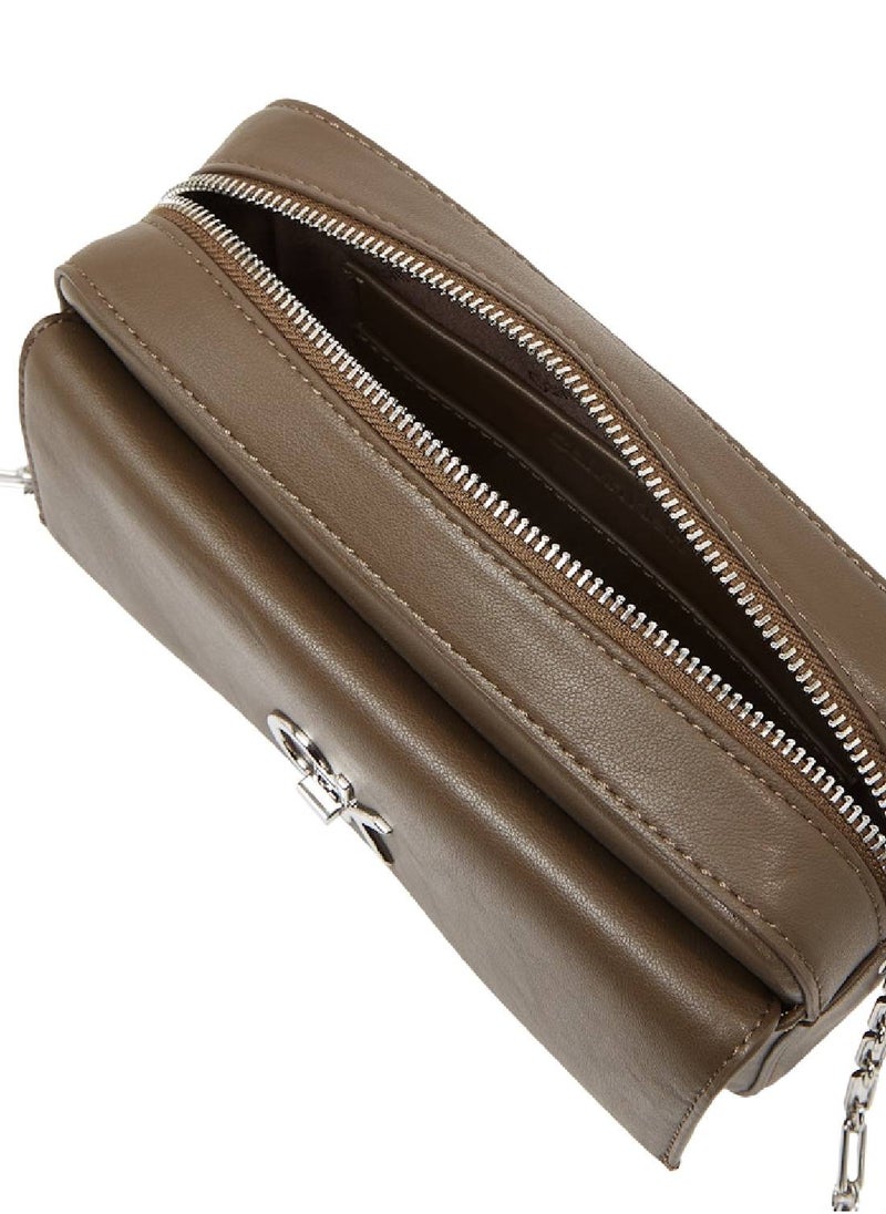 Women's Crossbody Camera Bag - Polyester Blend, Brown