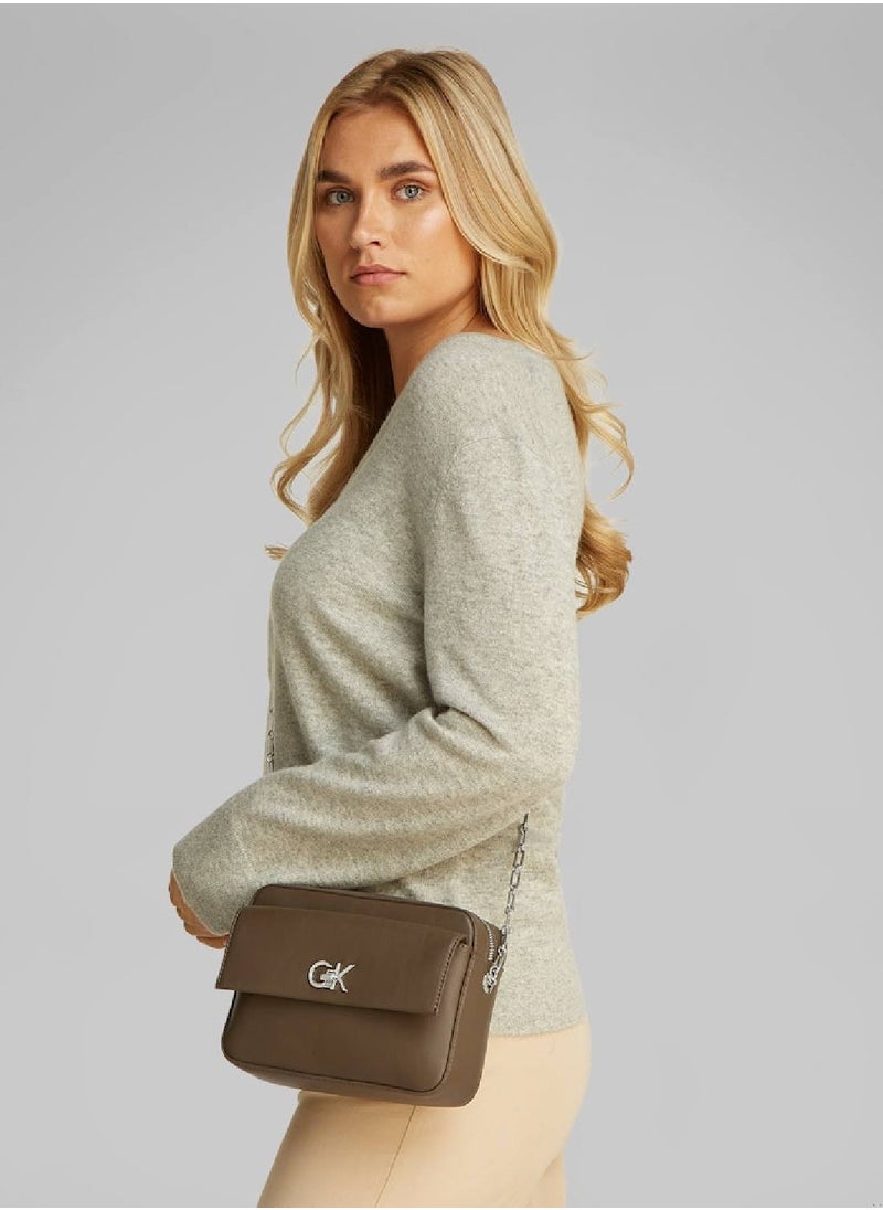 Women's Crossbody Camera Bag - Polyester Blend, Brown