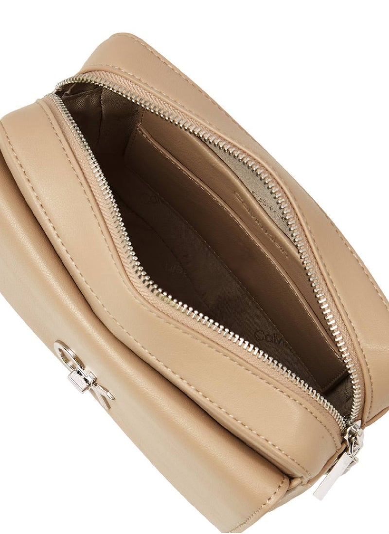 Women's Crossbody Camera Bag - Polyester Blend, Beige