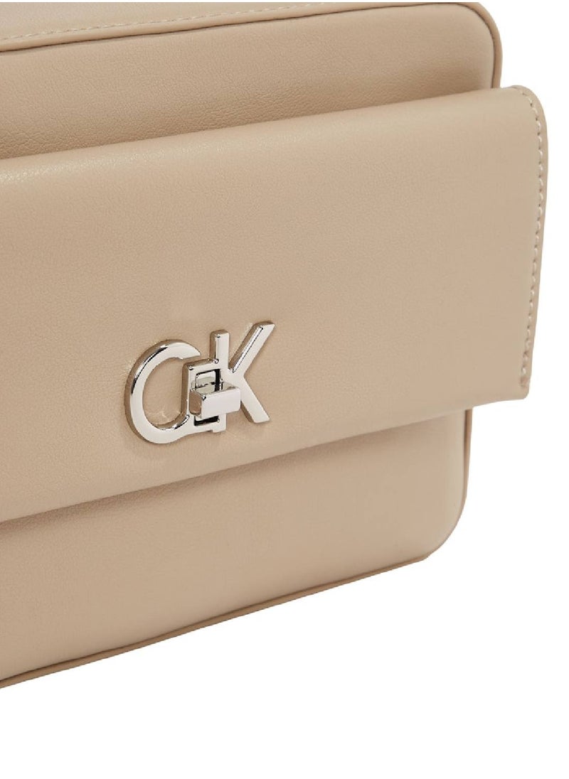 Women's Crossbody Camera Bag - Polyester Blend, Beige