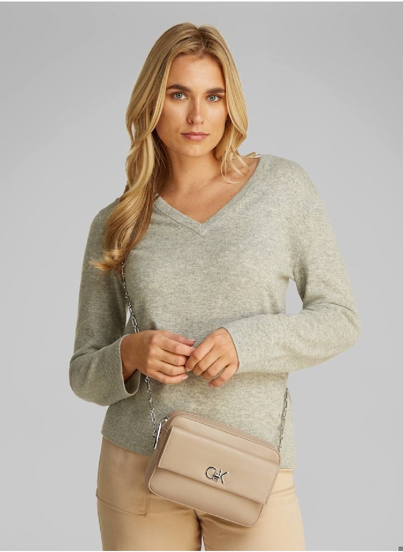 Women's Crossbody Camera Bag - Polyester Blend, Beige