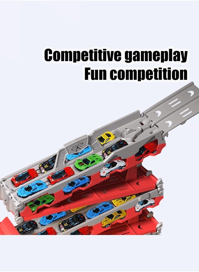 Mega Hauler Truck with Ejection Race Track, Big Truck 207cm Folding Storage Race Track Deformation Catapult Alloy Car, Transporter Truck Toy Set for Kids Gift with 24 Cars
