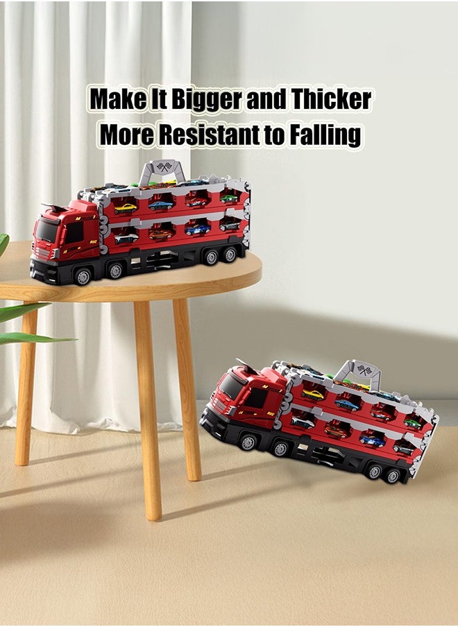 Mega Hauler Truck with Ejection Race Track, Big Truck 207cm Folding Storage Race Track Deformation Catapult Alloy Car, Transporter Truck Toy Set for Kids Gift with 24 Cars