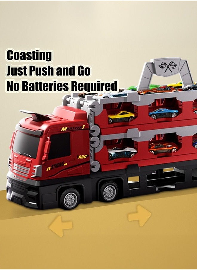 Mega Hauler Truck with Ejection Race Track, Big Truck 207cm Folding Storage Race Track Deformation Catapult Alloy Car, Transporter Truck Toy Set for Kids Gift with 24 Cars