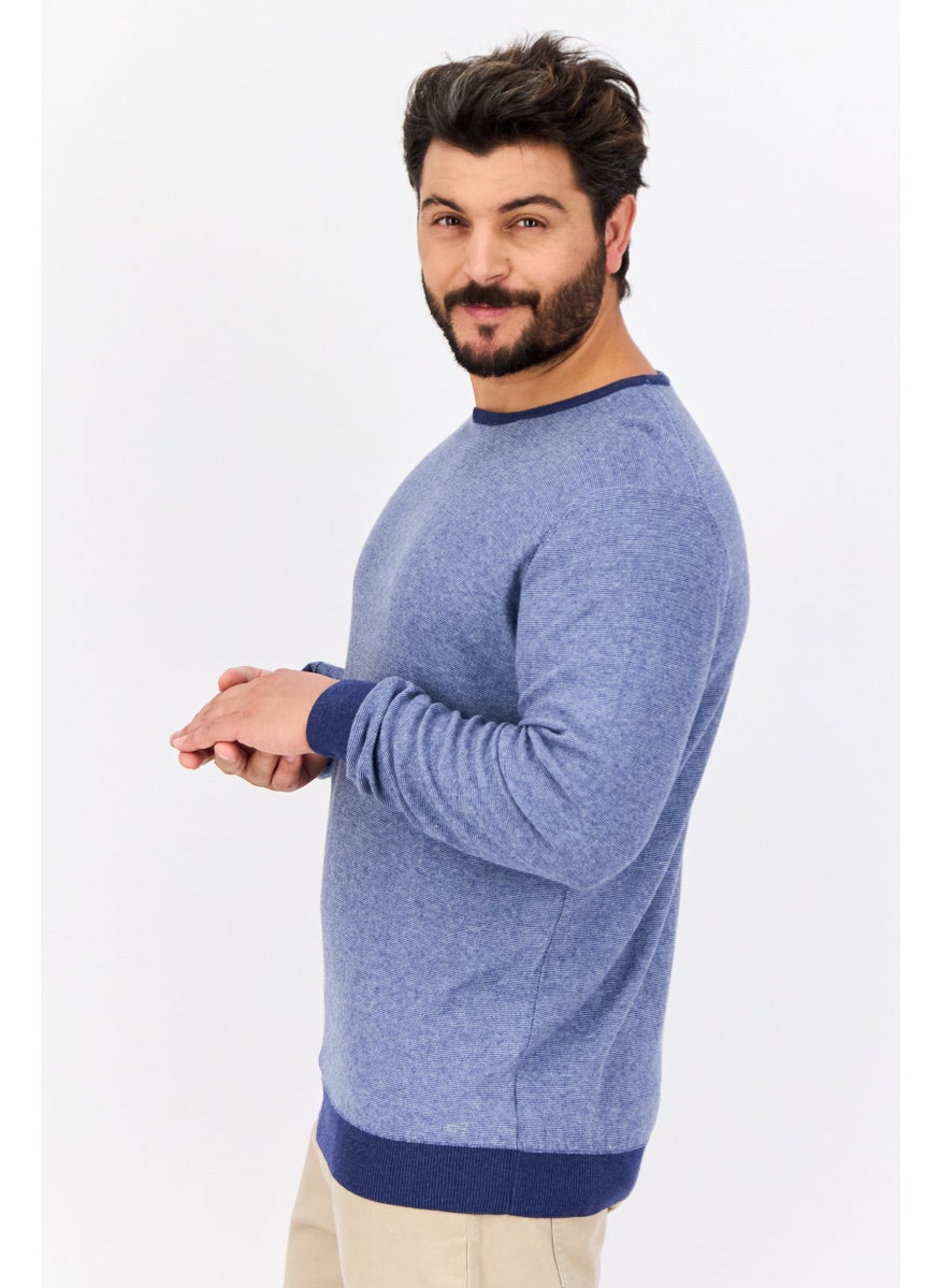 Men Crew Neck Solid Long Sleeves Sweatshirt, Slate Blue