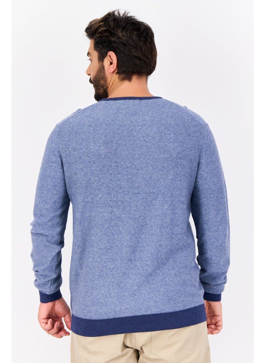 Men Crew Neck Solid Long Sleeves Sweatshirt, Slate Blue