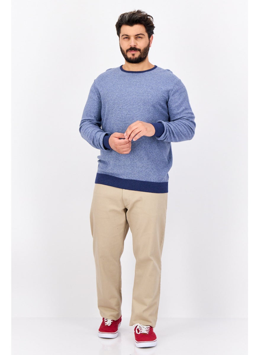 Men Crew Neck Solid Long Sleeves Sweatshirt, Slate Blue