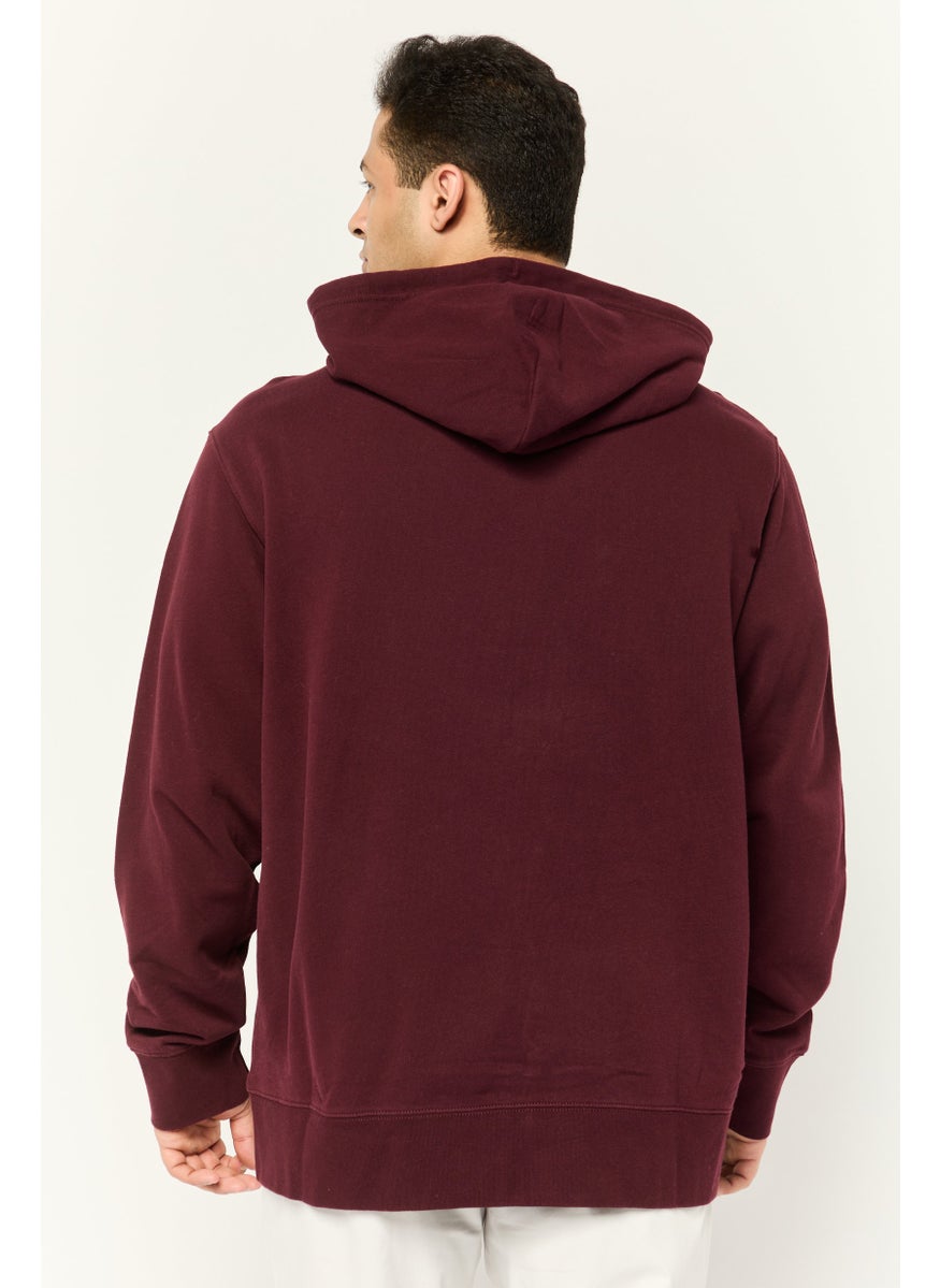 Men Embroidered Logo Long Sleeve Full Zip Hoodie, Maroon