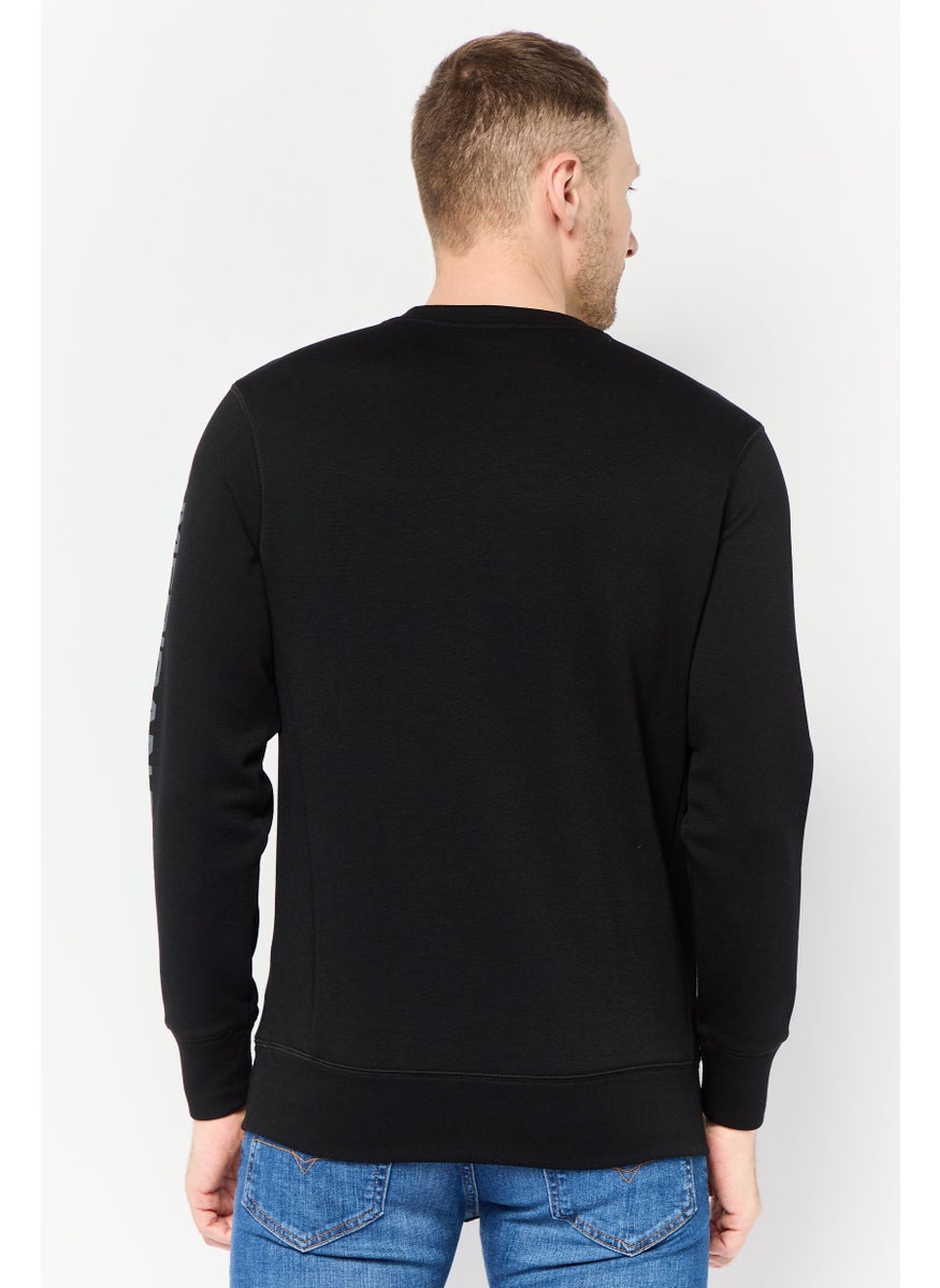 Men Crew Neck Long Sleeve Brand Logo Sweatshirt, Black