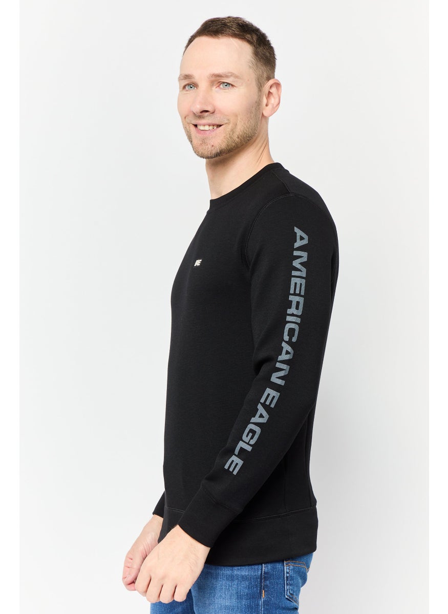 Men Crew Neck Long Sleeve Brand Logo Sweatshirt, Black