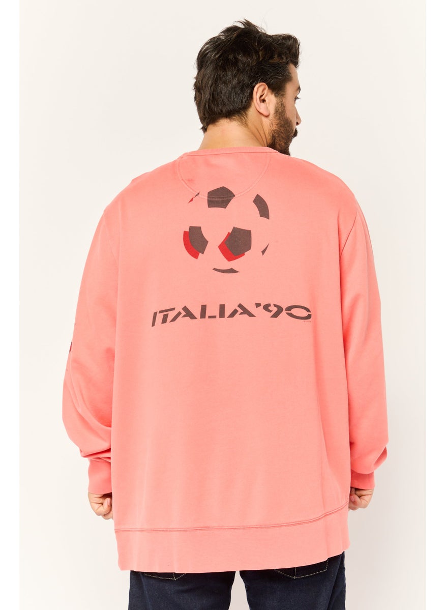 Men Crew Neck Graphic Print Long Sleeve Sweatshirts, Coral