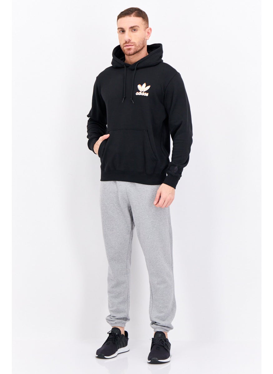 Men Sportswear Fit Graphic Outdoor Hoodies, Black