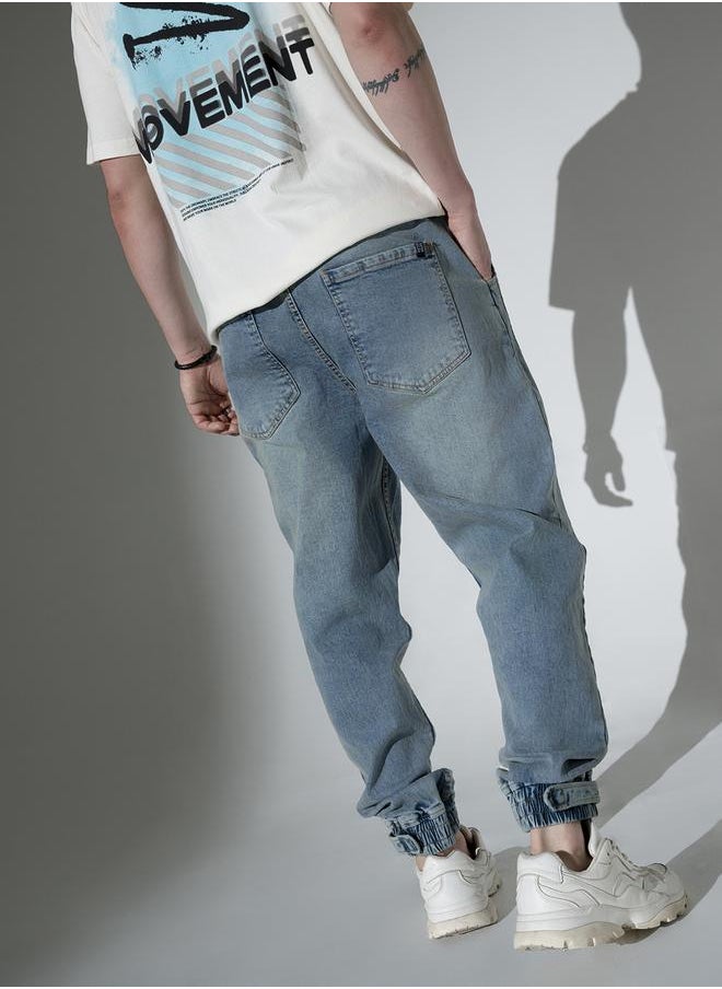 Blue Relaxed Fit Jeans Solid design crafted from 100% Cotton with Button closure.