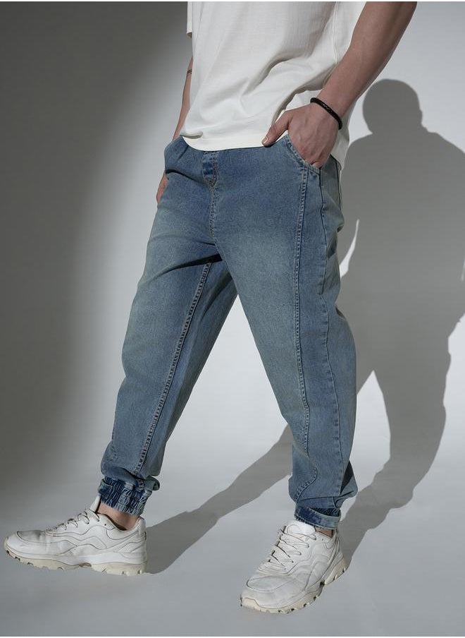Blue Relaxed Fit Jeans Solid design crafted from 100% Cotton with Button closure.