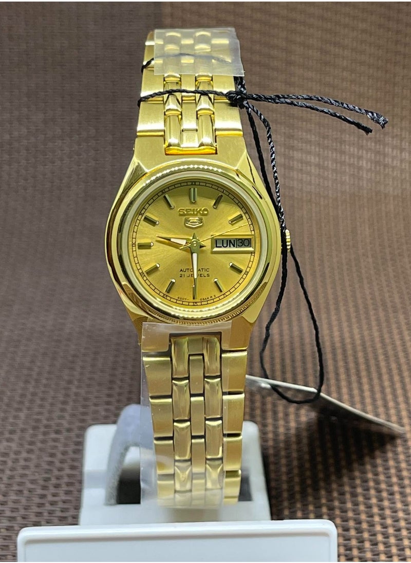 Seiko 5 Automatic Gold Dial Stainless Steel Women's Watch SYMA04K1