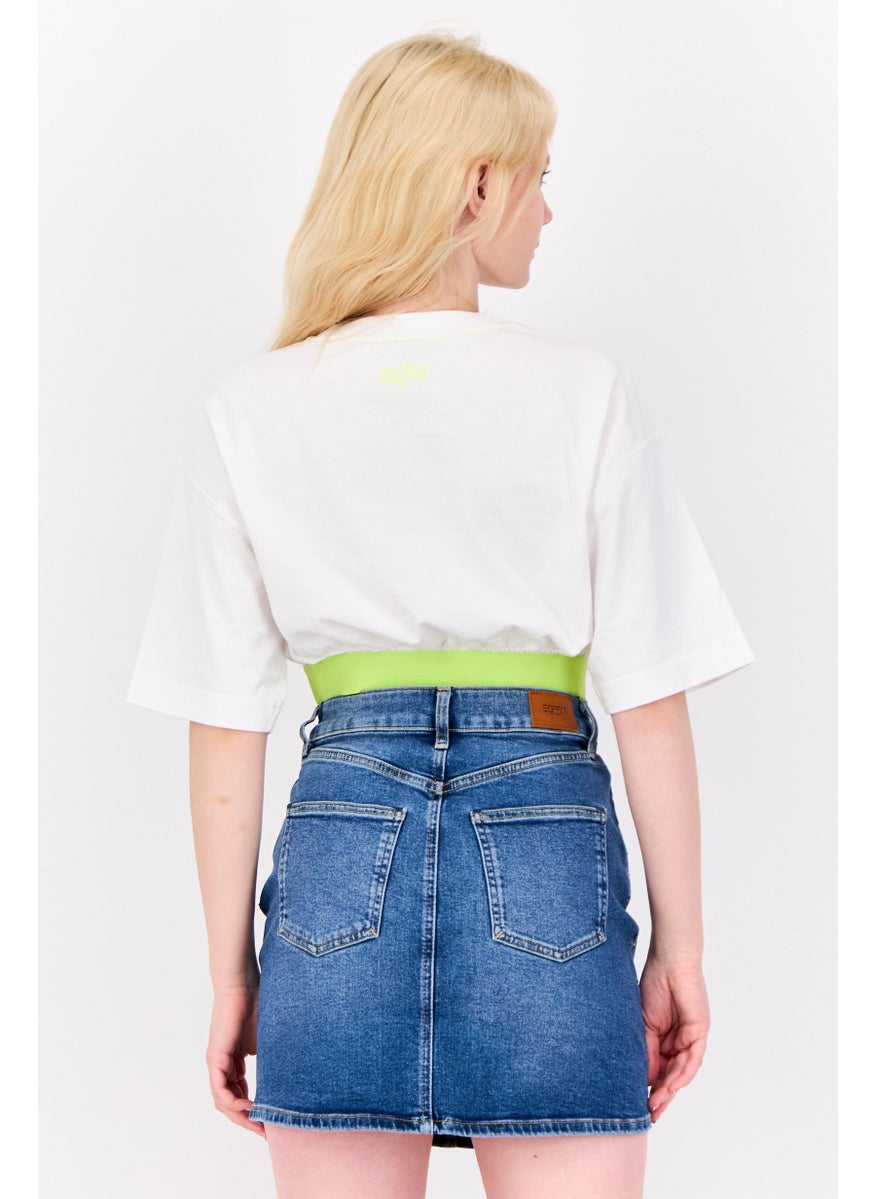Women Crew Neck Graphic Print Blouse, White