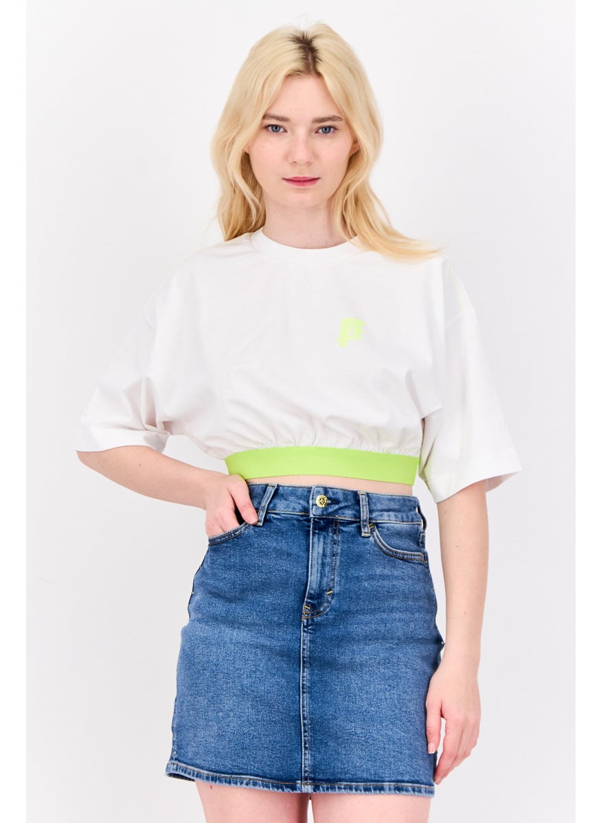 Women Crew Neck Graphic Print Blouse, White