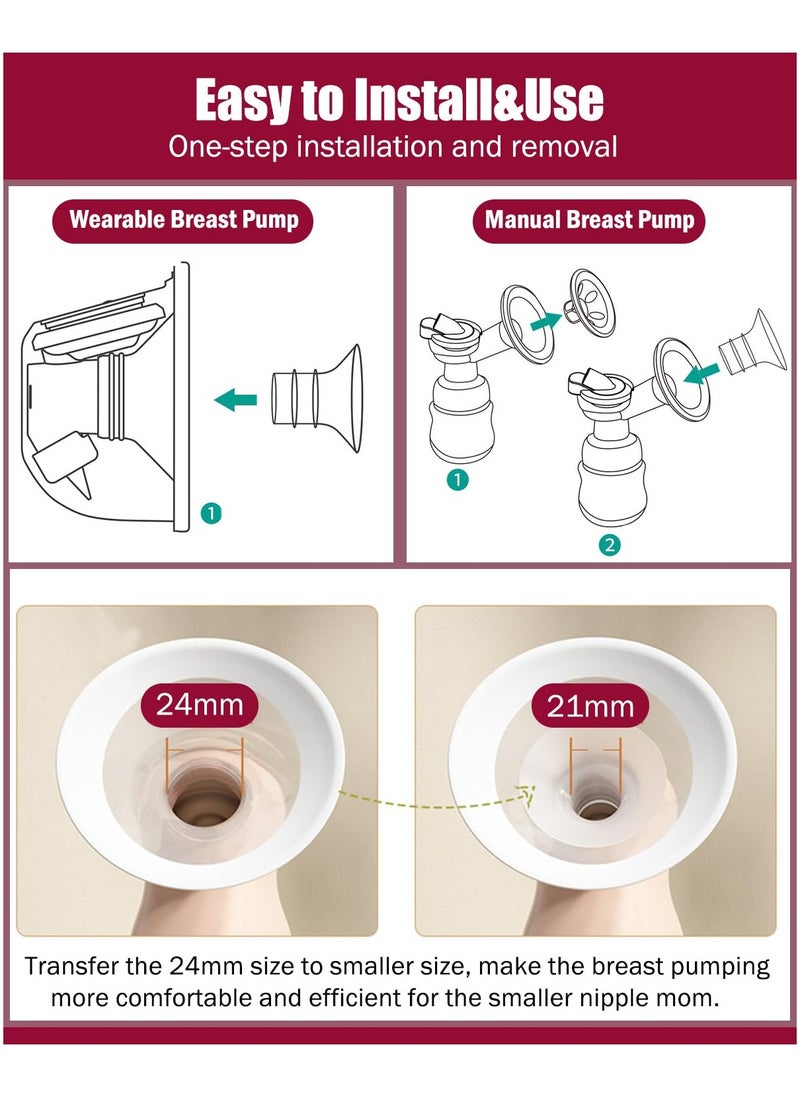 10pcs Flange Inserts 13/15/17/19/21mm*2 2pcs Duckbill Valves 2pcs Silicone Diaphragm Compatible with Momcozy Wearable Breast Pump S12 Pro/S9 Pro/S12/S9, Reduce Nipple Tunnel Down to Correct Size