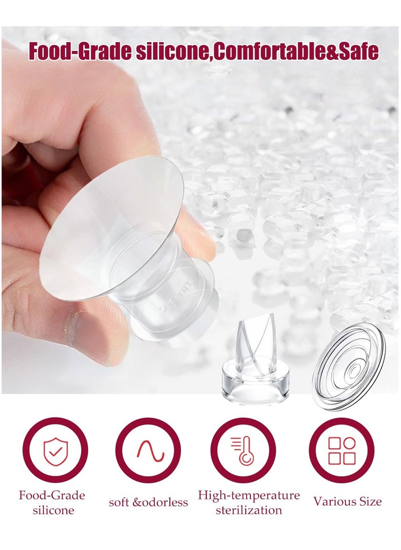 10pcs Flange Inserts 13/15/17/19/21mm*2 2pcs Duckbill Valves 2pcs Silicone Diaphragm Compatible with Momcozy Wearable Breast Pump S12 Pro/S9 Pro/S12/S9, Reduce Nipple Tunnel Down to Correct Size