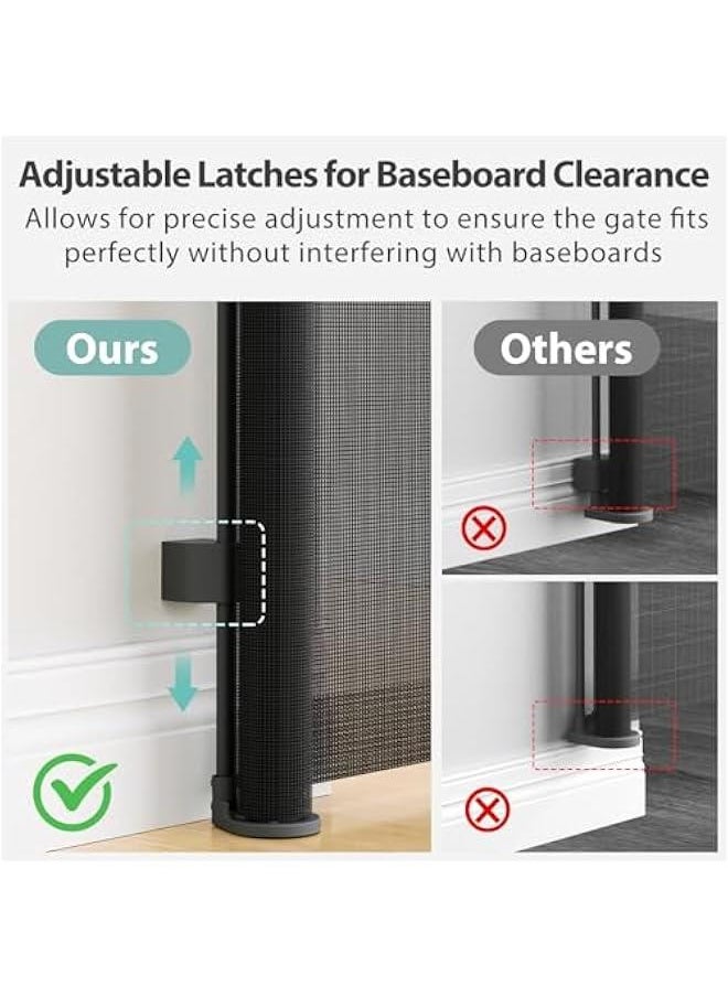Retractable Baby Gates Hardware Mount for Stairs with Auto-Lock, 33 x 55 Mesh Double Locking Safety Baby Dog Pet Cat Gate for Doorways, Durable Child Gate for Hallways Kitchen Indoor Outdoor Black