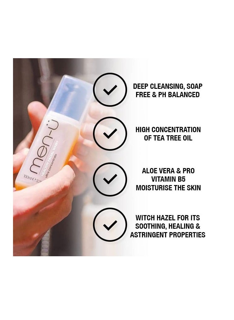 men-ü HEALTHY FACIAL WASH 3.3 fl.oz, for up to 265 washes, Ultra-Concentrate Healthy Face Cleanser, Facial Cleansing for Men Before or After Shaving - 3.3oz