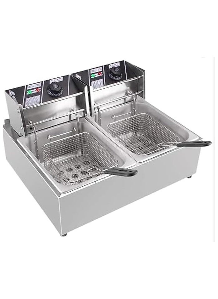 Electric Double Deep Fryer 8 Liter                                               Counter Top Electric 2-Tank Fryer(2-Basket)