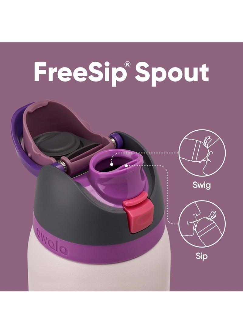 FreeSip Insulated Stainless Steel Water Bottle with Straw for Sports Travel and School BPA-Free Sports Water Bottle (Light Pink 24OZ)